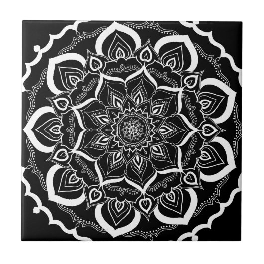Bohemian Chic Black Henna Mehendi Mandala Pattern Tegeltje (Voorkant)