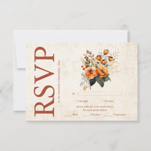 Bohemian Chic Bloemen Terracotta Bruiloft RSVP Kaartje (Voorkant)