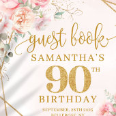 Bohemian Chic Blush Pink Gold Floral 90th Birthday Gastenboek