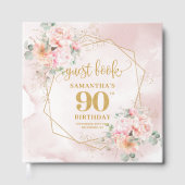 Bohemian Chic Blush Pink Gold Floral 90th Birthday Gastenboek (Voorkant)