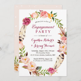 Bohemian Chic Boho Floral Wreater Engagement Party Kaart
