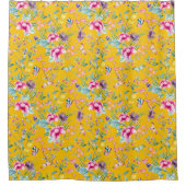 Bohemian Chic Floral & Butterflies Mustard Yellow Douchegordijn (Voorkant)