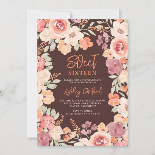 Bohemian chic orange painted fall Sweet 16 Kaart (Voorkant)