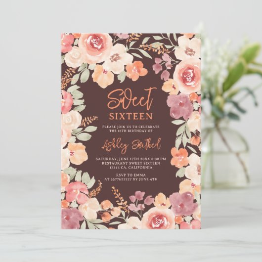 Bohemian chic orange painted fall Sweet 16 Kaart (Staand voorkant)