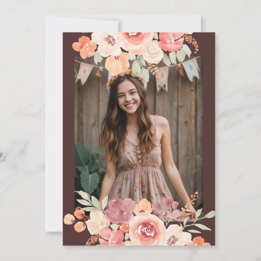 Bohemian chic orange painted fall Sweet 16 Kaart (Achterkant)