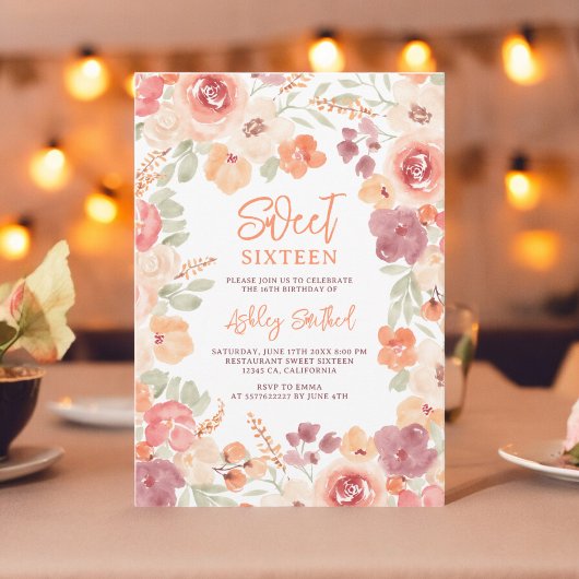 Bohemian chic orange painted fall Sweet 16 Kaart