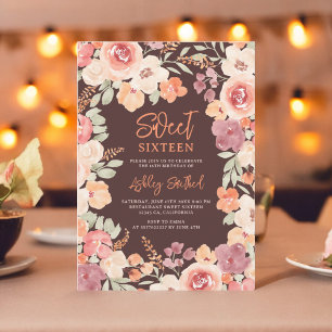 Bohemian chic orange painted fall Sweet 16 Kaart