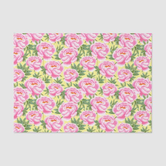 Bohemian Chic Pink Peonies Pattern - Geel Tissuepapier (Voorkant)