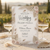 Bohemian Chic Rose Pampas Grass Wedding Kaart