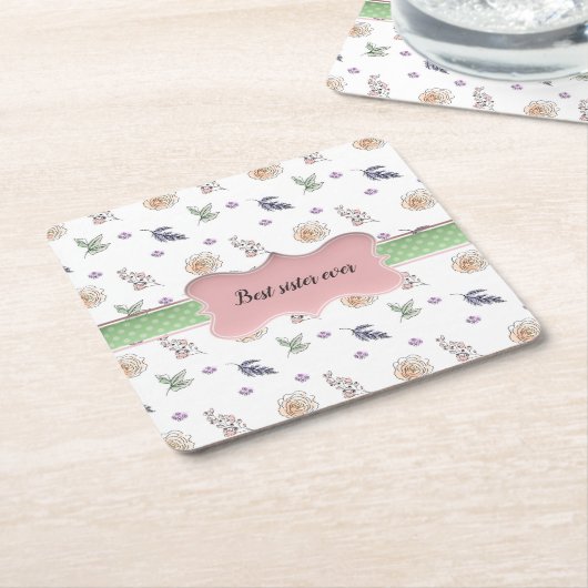 Bohemian Chic Roze Bloemen Boho Zuster GIF Kartonnen Onderzetters (Schuin)