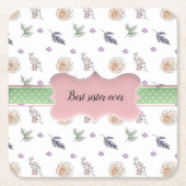 Bohemian Chic Roze Bloemen Boho Zuster GIF Kartonnen Onderzetters (Voorkant)