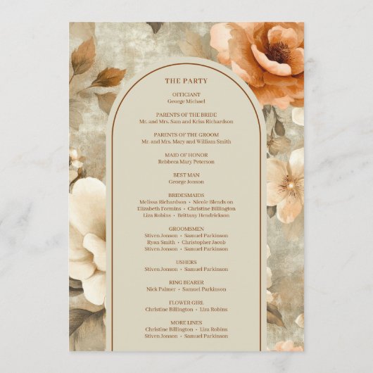 Bohemian Chic Terra Cotta Beige Sage Wedding Day Programmakaart (Achterkant)