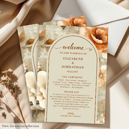 Bohemian Chic Terra Cotta Beige Sage Wedding Day Programmakaart