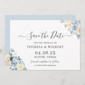 Bohemian Chic Vanilla Blue Wedding Save the Date Kaart (Voorkant / Achterkant)