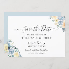 Bohemian Chic Vanilla Blue Wedding Save the Date Kaart