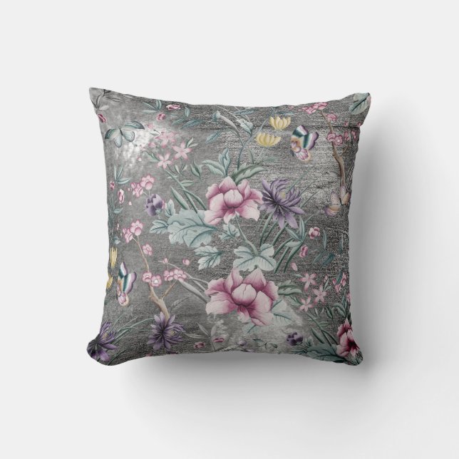 Bohemian Chinoiserie Blauwgroen Butterfly Grey Gru Kussen (Voorkant)