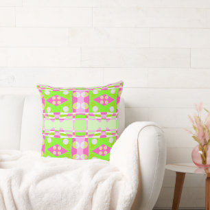 Bohemian Chintz 71 Pastel Roze Fuchsia Lime Groen Kussen