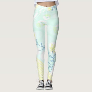 Bohemian Chintz Illustratie Aqua Lemon Blauwgroen Leggings