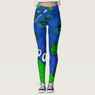 Bohemian Chintz Illustratie Blauw Groen Paarse Leggings