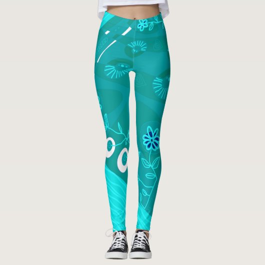 Bohemian Chintz Illustratie Blauwgroen 1 Leggings (Voorkant)