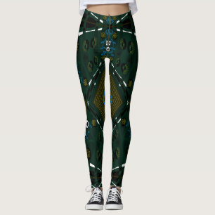 Bohemian Chintz Illustratie Blauwgroen Olijfblauw Leggings