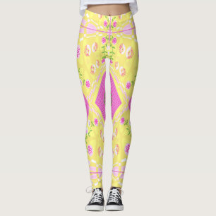 Bohemian Chintz illustratie geel roze groen Leggings