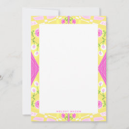 Bohemian Chintz illustratie geel roze naam Notitiekaartje