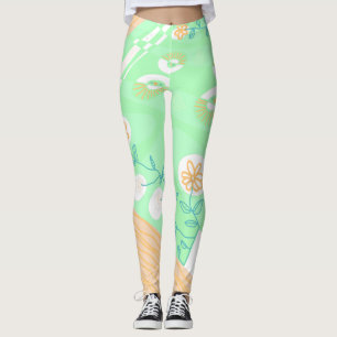 Bohemian Chintz Illustratie Groen Sinaasappel Blau Leggings