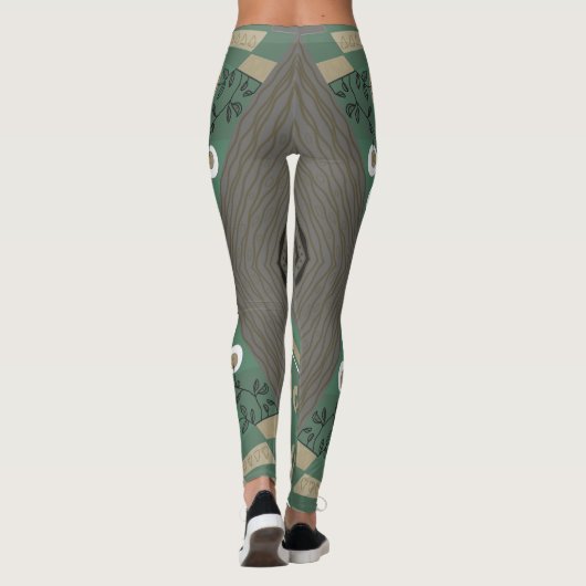 Bohemian Chintz Illustratie Groene Paddestoel Wit Leggings (Achterkant)
