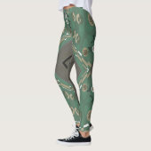 Bohemian Chintz Illustratie Groene Paddestoel Wit Leggings (Links)