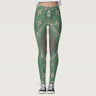 Bohemian Chintz Illustratie Groene Paddestoel Wit Leggings