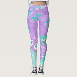Bohemian Chintz Illustratie Lila Spearmint Wit Leggings