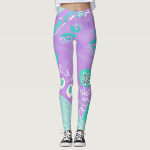 Bohemian Chintz Illustratie Lila Spearmint Wit Leggings