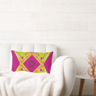 Bohemian Chintz illustratie Mosterd Fuchsia Kale Kussen