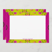 Bohemian Chintz illustratie Mosterd Fuchsia Naam Notitiekaartje (Voorkant / Achterkant)