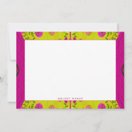 Bohemian Chintz illustratie Mosterd Fuchsia Naam Notitiekaartje