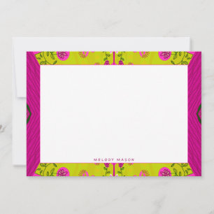 Bohemian Chintz illustratie Mosterd Fuchsia Naam Notitiekaartje