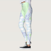 Bohemian Chintz illustratie pastel blauw groen Leggings (Links)