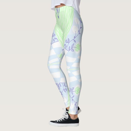 Bohemian Chintz illustratie pastel blauw groen Leggings (Links)