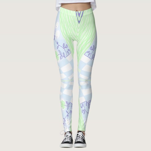Bohemian Chintz illustratie pastel blauw groen Leggings (Voorkant)