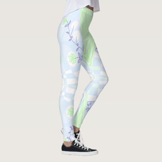 Bohemian Chintz illustratie pastel blauw groen Leggings (Rechts)