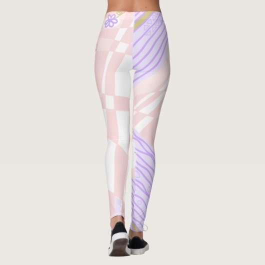 Bohemian Chintz Illustratie Pastel Roze Lavendel Leggings (Achterkant)