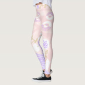 Bohemian Chintz Illustratie Pastel Roze Lavendel Leggings (Links)