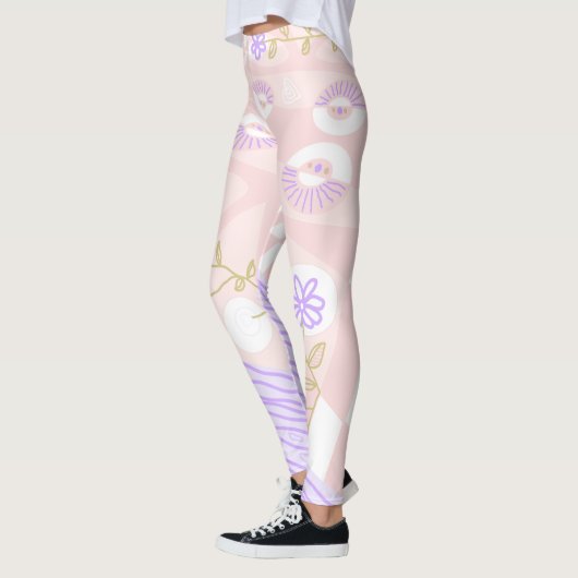 Bohemian Chintz Illustratie Pastel Roze Lavendel Leggings (Links)