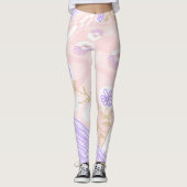Bohemian Chintz Illustratie Pastel Roze Lavendel Leggings (Voorkant)