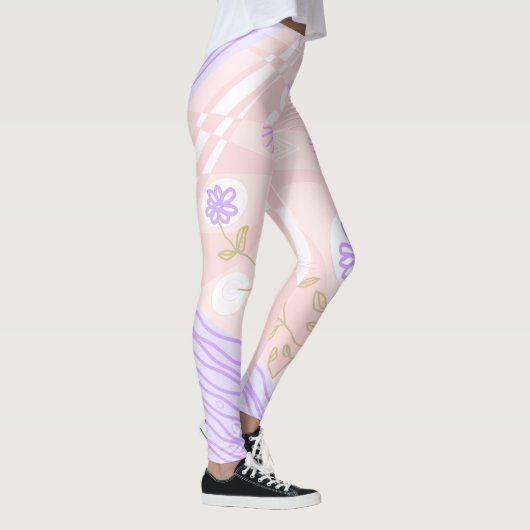 Bohemian Chintz Illustratie Pastel Roze Lavendel Leggings (Rechts)