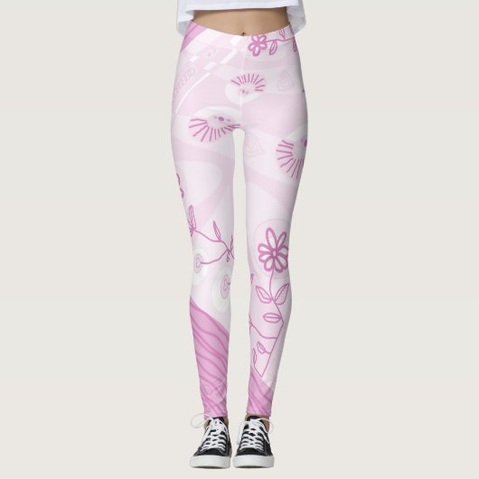 Bohemian Chintz Illustratie Pastel Roze Leggings (Voorkant)