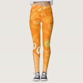 Bohemian Chintz Illustratie Pastel Sinaasappel Leggings (Voorkant)