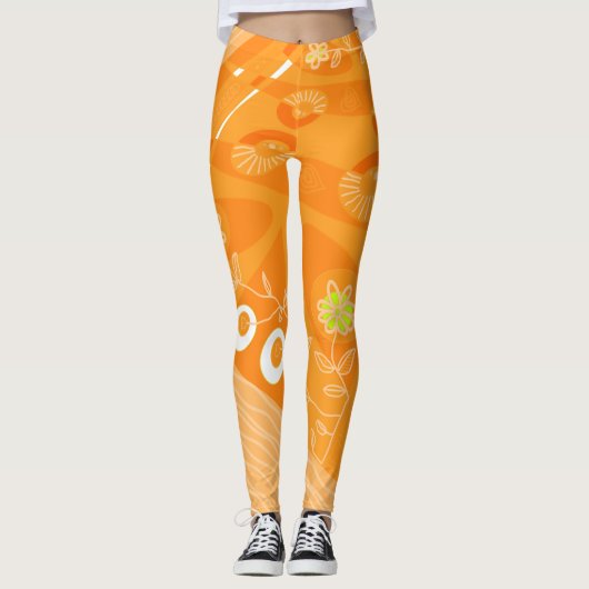 Bohemian Chintz Illustratie Pastel Sinaasappel Leggings (Voorkant)