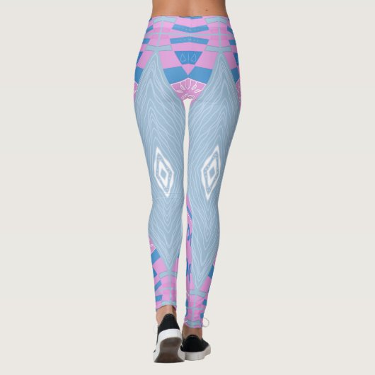 Bohemian Chintz Illustratie Roze Blauw Wit 2 Leggings (Achterkant)